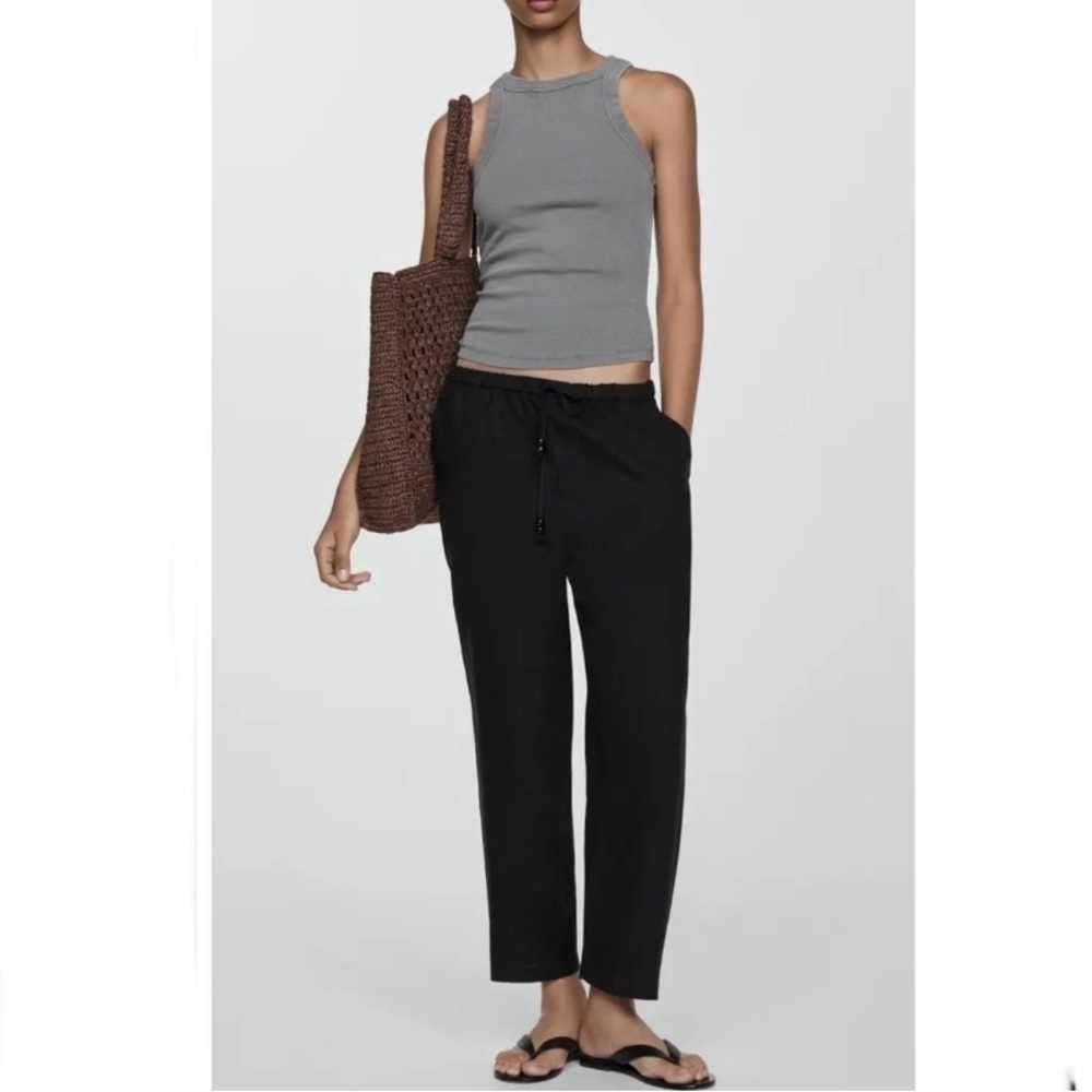 MANGO Linen Drawstring Pants